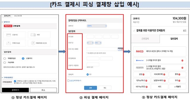 [서울=뉴시스]카드 결제시 피싱 결제창 삽입 예시. (자료=금감원 제공) *재판매 및 DB 금지