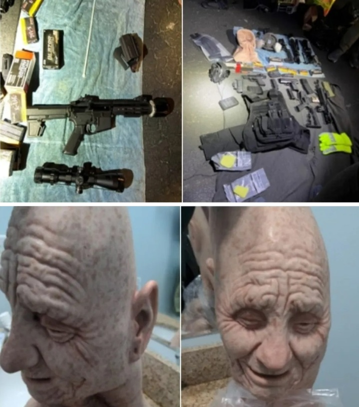 [서울=뉴시스] 체포 당시 코르시악이 소지하고 있던 무기들과 라텍스 마스크 (사진출처: 미 연방수사국) 2023.03.14. *재판매 및 DB 금지