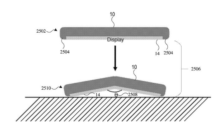 [서울=뉴시스] 애플이 최근 미국 특허상표청(USPTO)에 출원한 '낙하 감지를 이용한 자동 수축 디스플레이 장치 및 화면 보호 기술' 특허 이미지. (사진=USPTO) *재판매 및 DB 금지