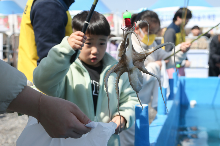 19일 충남 서천군 남면 마량진항에서 열린 동백꽃 주꾸미 축제에서 어린이들이 주꾸미 낚시체험을 하고 있다. 2023. 03. 19 서천군 *재판매 및 DB 금지