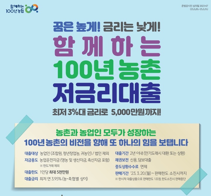 [세종=뉴시스] 농협 영농자금 저금리 대출. *재판매 및 DB 금지