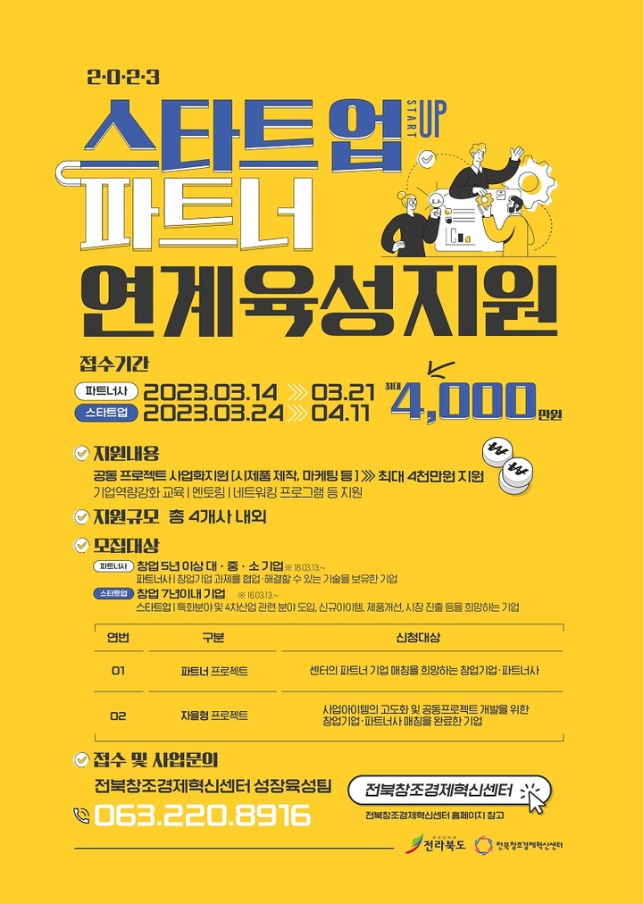 [전주=뉴시스] 전북창조경제혁신센터, 스타트업 파트너 연계 육성 지원사업 참여기업 모집 안내 포스터. *재판매 및 DB 금지