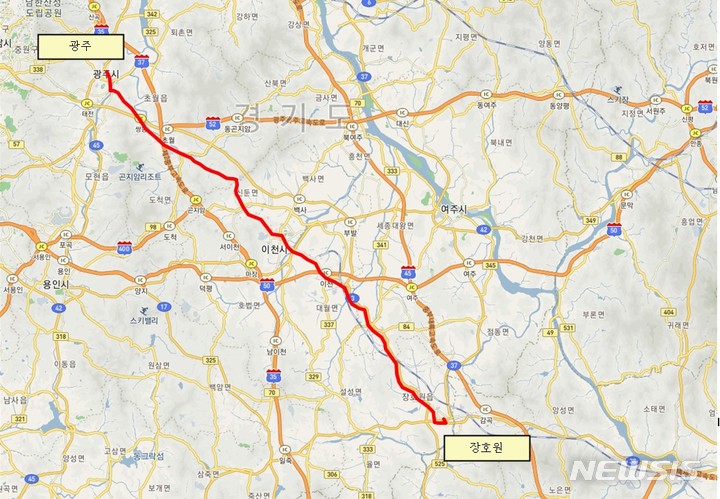 [이천=뉴시스] 장호원-광주 좌석버스 노선도