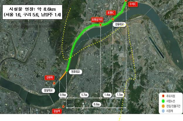 [서울=뉴시스] 홍찬선 기자 = 강변북로 서울 광진구 강변역에서 경기 남양주 수석IC까지 8.6㎞ 구간의 대중교통 개선 사업 내용. (사진=국토교통부 대도시권광역교통위원회 제공) 2023.03.23. photo@newsis.com *재판매 및 DB 금지