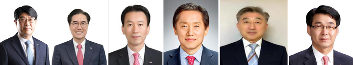 [부산=뉴시스] 왼쪽부터 BNK부산은행 방성빈 대표이사, BNK경남은행 예경탁 대표이사, BNK캐피탈 김성주 대표이사, BNK투자증권 김병영 대표이사, BNK자산운용 배상환 대표이사, BNK신용정보 강상길 대표이사. (사진=BNK금융그룹 제공) *재판매 및 DB 금지