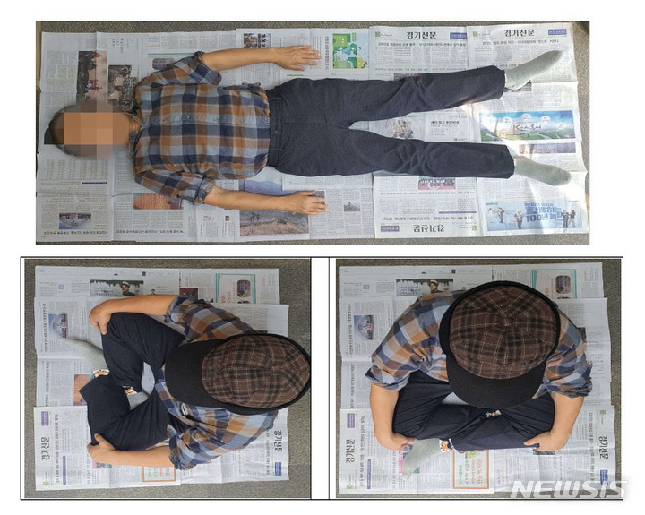 [세종=뉴시스] 한국국가전략연구원(KRINS)이 신장 165㎝의 성인 기준 정부지원 주민대피시설의 최소 면적을 실측한 결과. (사진= 연구 보고서 캡처) 