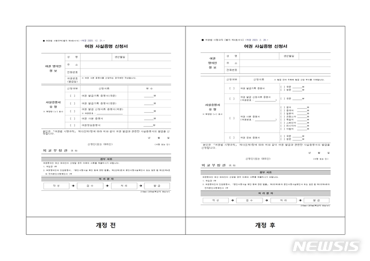 여권 사실증명 신청서 개정 전과 후.(사진=고양시 제공)