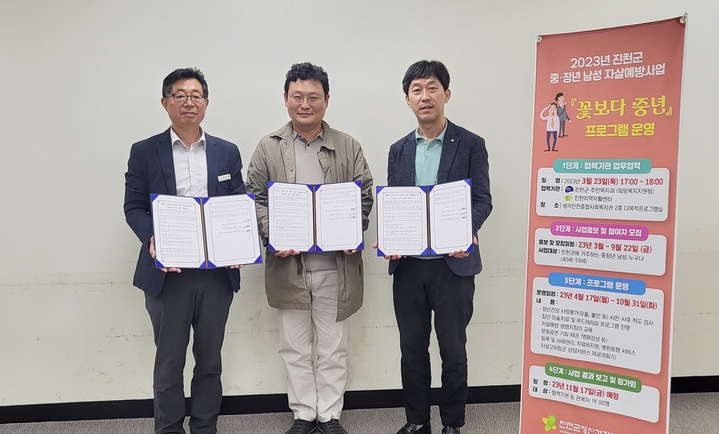 [진천=뉴시스] 꽃보다 중년 업무협약. (사진=진천군 제공) photo@newsis.com *재판매 및 DB 금지