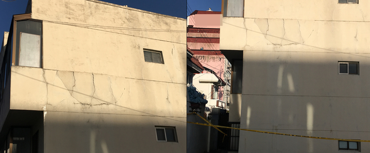 [광주=뉴시스] 광주 북구 오치동 다세대주택&nbsp; 외벽 마감재가 떨어진 모습. (사진=광주 북구 제공) 2023.03.27. photo@newsis.com *재판매 및 DB 금지