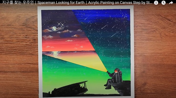 [서울=뉴시스]유튜브 채널 '세레나 아트'는 지난 2020년 4월6일 '지구를 찾는 우주인｜Spaceman Looking for Earth｜Acrylic Painting on Canvas Step by Step #367｜Satisfying'이라는 제목의 영상을 게재했다. (사진=세레나 아트 유튜브 채널 영상 캡처) 2023.03.31. photo@newsis.com *재판매 및 DB 금지