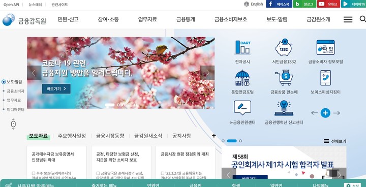 [서울=뉴시스]전면 개편 작업을 마무리한 금융감독원 홈페이지. (사진=금감원 홈페이지 캡처) *재판매 및 DB 금지