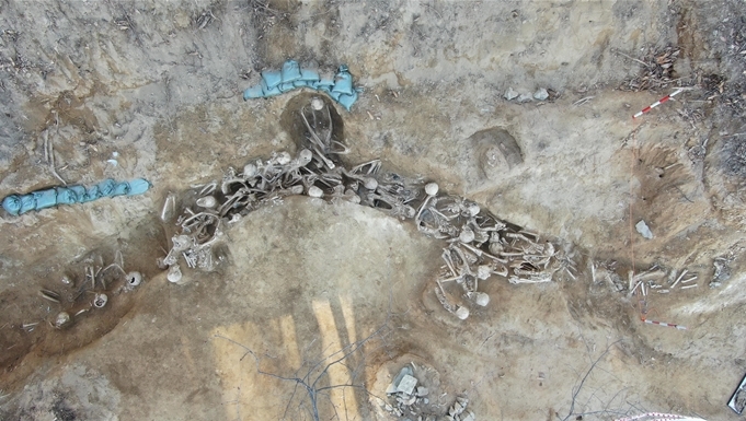 [서울=뉴시스] 전재훈 기자 = 진실화해위는 28일 오전 충남 아산시 배방읍 공수리 성재산 방공호에서 아산 부역 혐의 희생 사건의 유해를 공개했다. (사진=진실화해위) 2023.03.28. kez@newsis.com *재판매 및 DB 금지