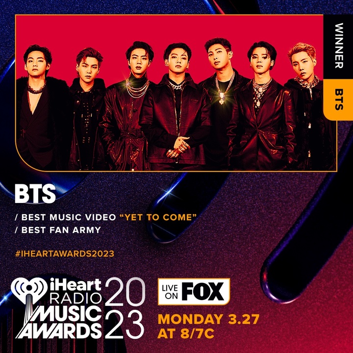 [서울=뉴시스] 방탄소년단_아이하트라디오 뮤직 어워드 수상 갈무리. 2023.03.28. (사진 = iHeartRadio Music Award 2023 제공) photo@newsis.com *재판매 및 DB 금지