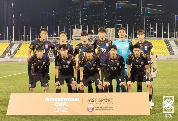 [서울=뉴시스]이라크와의 경기에 선발 출전한 올림픽대표팀 선수들. 2023.03.29. (사진=대한축구협회 제공) *재판매 및 DB 금지