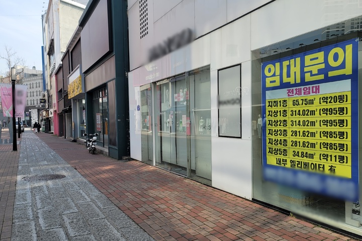 [대구=뉴시스] 이상제 기자 = 30일 오전 대구 중구 동성로 상가에 임대를 구하는 현수막이 곳곳에 붙어있다. 2023.03.30. king@newsis.com  *재판매 및 DB 금지