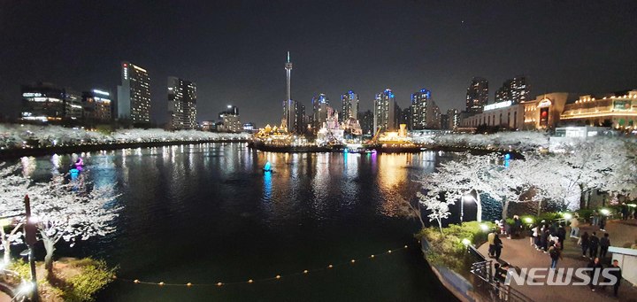 [서울=뉴시스]서울 송파구는 다음 달 5~9일 석촌호수에서 '호수벚꽃축제'를 개최한다고 31일 밝혔다. 석촌호수 벚꽃축제는 서울에서 유일하게 호수를 배경으로 벚꽃을 만끽할 수 있다. (사진=송파구 제공). 2023.03.31. photo@newsis.com 