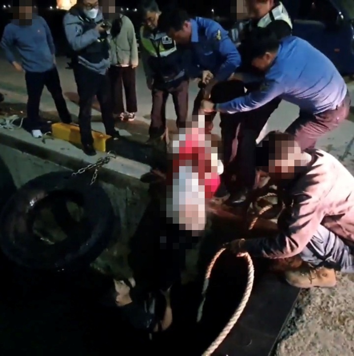 동해해양경찰서는 30일 울릉 저동항 내에서 30대 여성 A씨를 안전하게 구조했다.동해해경 제공 *재판매 및 DB 금지