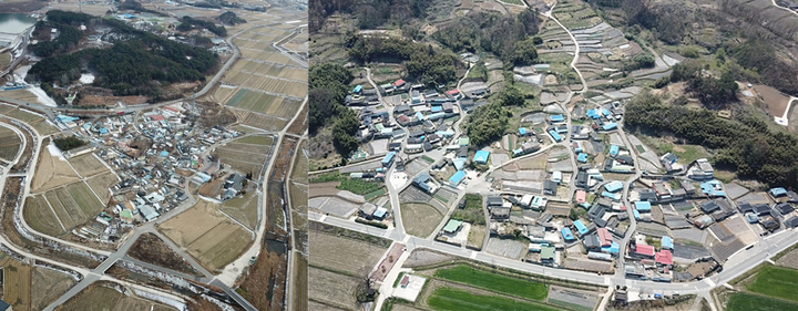 [곡성=뉴시스] 전남 곡성군 삼기면 농소1구 마을(왼쪽). 입면 제월지구. (사진=곡성군청 제공). photo@newsis.com *재판매 및 DB 금지