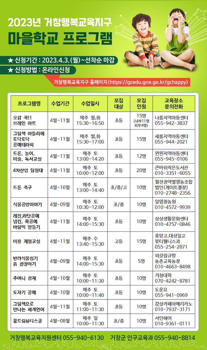 [거창=뉴시스] 거창군, 행복교육지구 마을학교 수강생 모집. *재판매 및 DB 금지