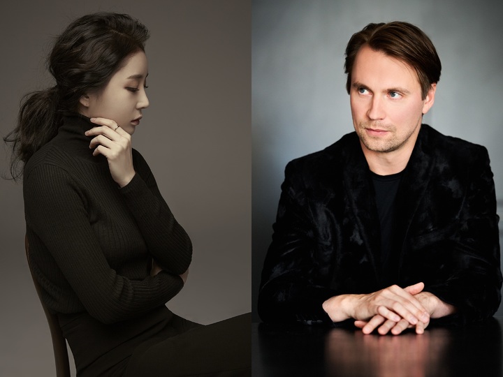 (왼쪽부터) 바이올리니스트 신지아, 피에타리 잉키넨 음악감독. (사진=KBS교향악단 제공) photo@newsis.com *재판매 및 DB 금지