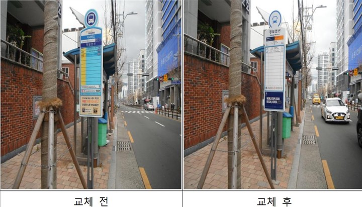 [부산=뉴시스] 부산시가 내년 상반기까지 시내 3500여개 버스 정류장 표지판을 전면 교체하기로 했다. 외국인을 위해 외국어가 병행표기 되고 도로명 주소도 표기 된다.(사진=부산시 제공) *재판매 및 DB 금지