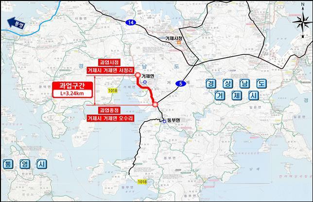 지방도 1018호선 거제-동부 간 도로사업 위치도.(자료=경남도 제공) *재판매 및 DB 금지