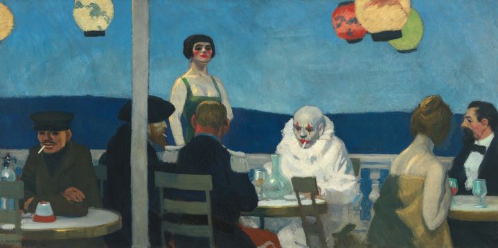 에드워드 호퍼, 〈푸른 저녁〉, 1914. 캔버스에 유채, 91.8 × 182.7 cm. Whitney Museum of American Art, New York; Josephine N. Hopper Bequest 70.1208. © 2023 Heirs of Josephine Hopper/Licensed by SACK, Seoul *재판매 및 DB 금지