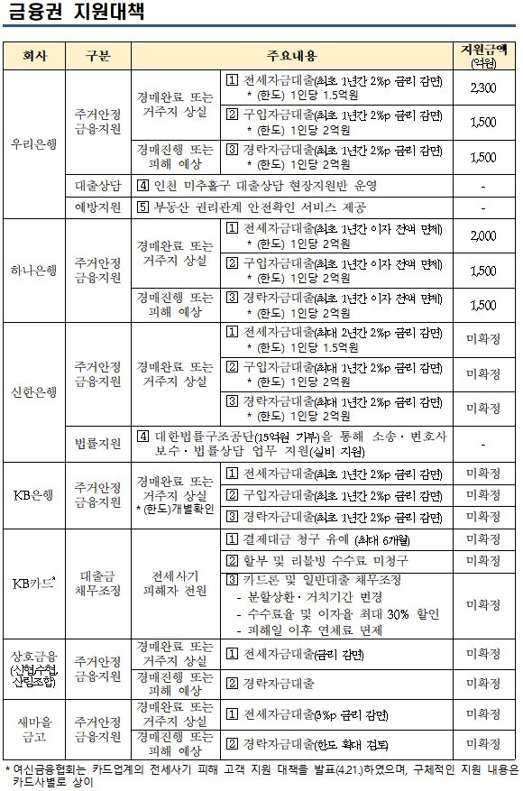 [서울=뉴시스]전세사기 사태 관련 금융권 지원대책. (자료=금감원 제공) *재판매 및 DB 금지