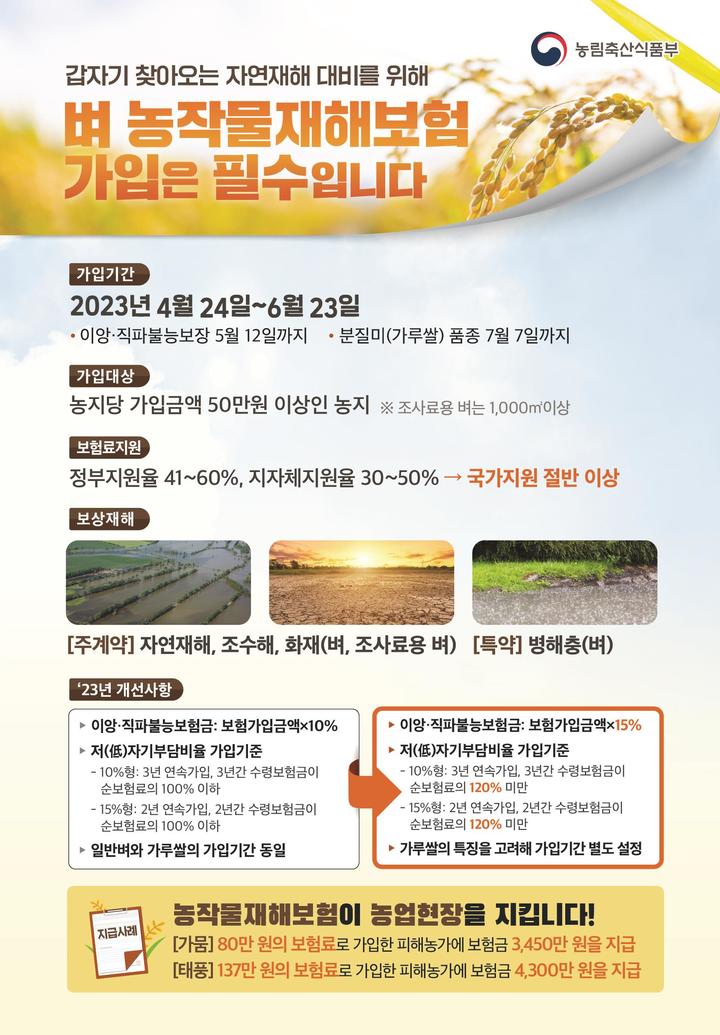 [세종=뉴시스] 벼 농작물재해보험 홍보 포스터. *재판매 및 DB 금지