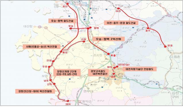 [대전=뉴시스] 충청권 철도 건설사업 현황.(사진=국가철도공단 제공) *재판매 및 DB 금지