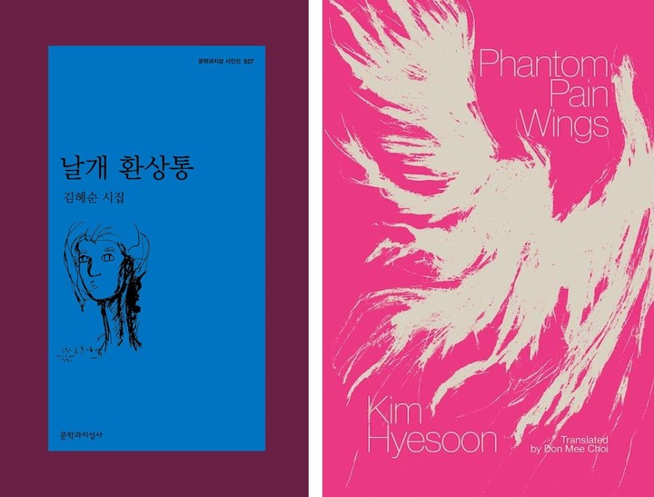 [서울=뉴시스] '날개 환상통' 국내판과 영문판 표지(사진=문학과지성사 제공) 2023.05.02. photo@newsis.com *재판매 및 DB 금지