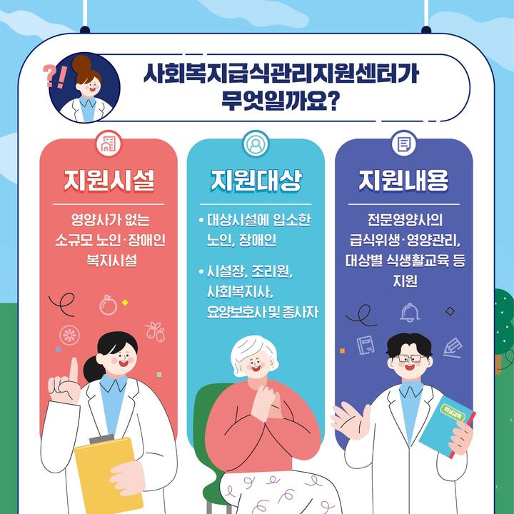 [서울=뉴시스] 7일 식품의약품안전처는 사회복지급식관리지원센터에 대해 영양사 고용의무가 없는 소규모 사회복지시설(50인 미만)에 영양사가 방문해 안전하고 균형잡힌 식사가 가능하도록 지원하는 사업이라고 밝혔다. (사진=식약처 제공) *재판매 및 DB 금지