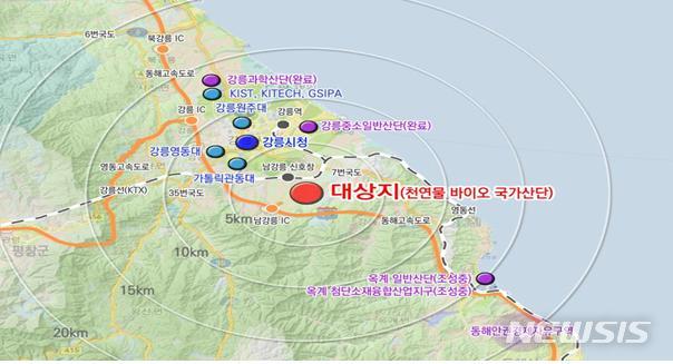 [서울=뉴시스] 강릉 천연물 바이오 국가산단 위치도. 