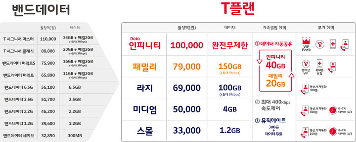 [서을=뉴시스] SKT가 2018년 개편한 요금제. 현재와는 이름이 달라졌지만 요금 구조는 비슷하다. 현재는 데이터 월 4만3000원에 데이터 2.5GB 요금제가 추가됐다. (사진=SKT 제공) *재판매 및 DB 금지