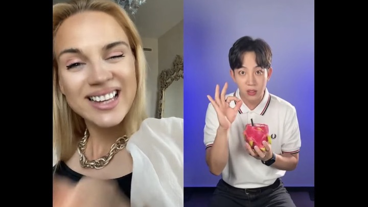 [서울=뉴시스] 유명 틱톡 크리에이터 디나 칼란타(Dina kalanta)가 지난해 7월21일 자신의 틱톡 계정에 국내 그룹 '더 로즈'의 멤버와 함께 진행한 콘텐츠를 게재했다. (사진=Dina kalanta 유튜브 캡처) 2023.05.16 photo@newsis.com *재판매 및 DB 금지