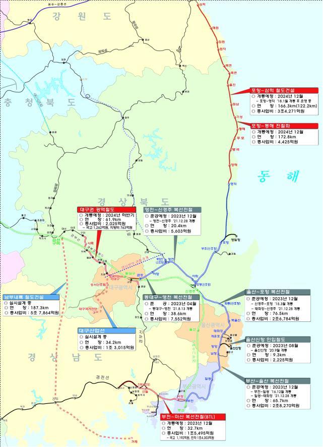 [서울=뉴시스] 홍찬선 기자 = 영남권 건설사업 노선도. 2023.05.18.(사진=국가철도공단 제공) photo@newsis.com *재판매 및 DB 금지