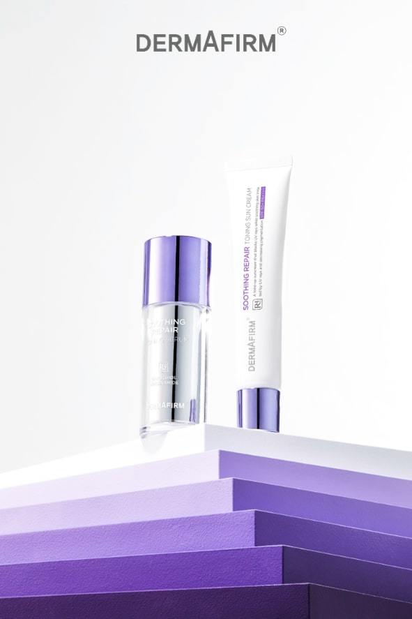 더마펌, 수딩 리페어 토닝 세럼 R4와 수딩 리페어 토닝 선크림 R4 제품 사진(사진=더마펌 제공) *재판매 및 DB 금지