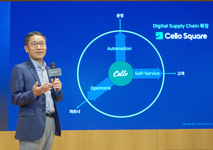 오구일 삼성SDS 물류사업부장(부사장)이 18일 서울 잠실 삼성SDS 캠퍼스에서 기자 간담회를 열고 '첼로스퀘어'를 통한 물류의 디지털 전환 로드맵을 발표했다. (사진=삼성SDS 제공) *재판매 및 DB 금지