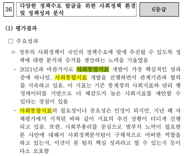 [세종=뉴시스] 교육부의 2022년 자체평가 결과보고서 중 사회통합지표 대목. (자료=정의당 정책위원회 제공). 2023.05.21. photo@newsis.com *재판매 및 DB 금지