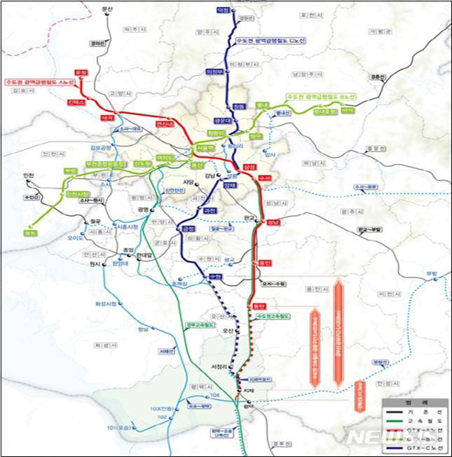 [평택=뉴시스] 수도권광역급행철도(GTX) A·C노선 평택구간 위치도 (사진 = 평택시 제공)
