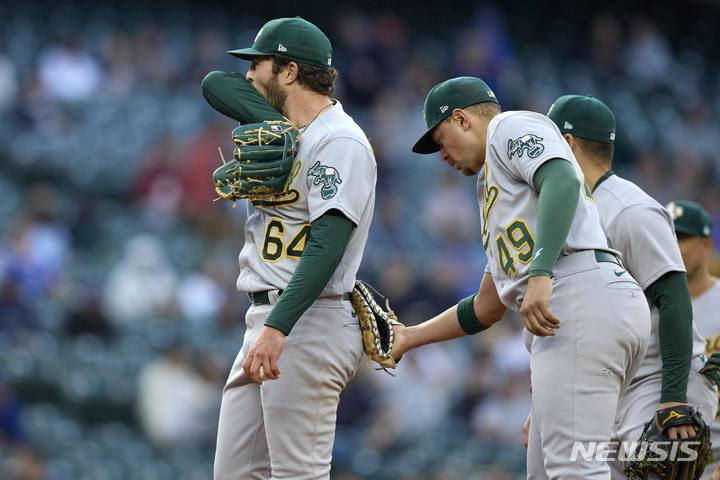 [시애틀=AP/뉴시스]오클랜드 애슬레틱스 켄 월디척. 2023.05.25.