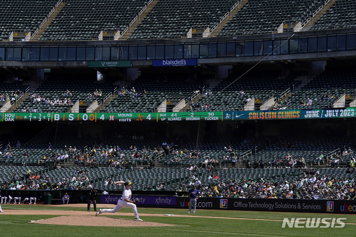 [오클랜드=AP/뉴시스]오클랜드 애슬레틱스 호건 해리스. 2023.05.28.