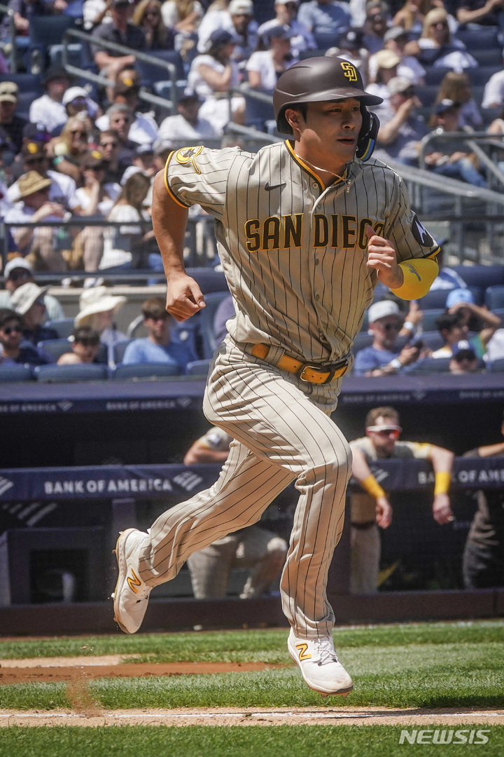 [뉴욕=AP/뉴시스]샌디에이고 파드리스 김하성. 2023.05.28.
