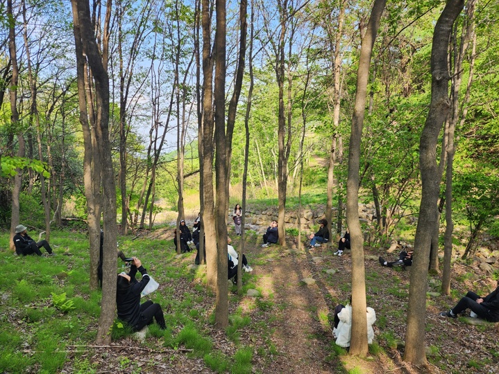 영주시 봉현면 국립산림치유원 두충나무숲에서 노인건강증진(항노화) 프로그램 참가자들이 숲 명상을 하고 있다. (사진=한국산림복지진흥원 제공) *재판매 및 DB 금지