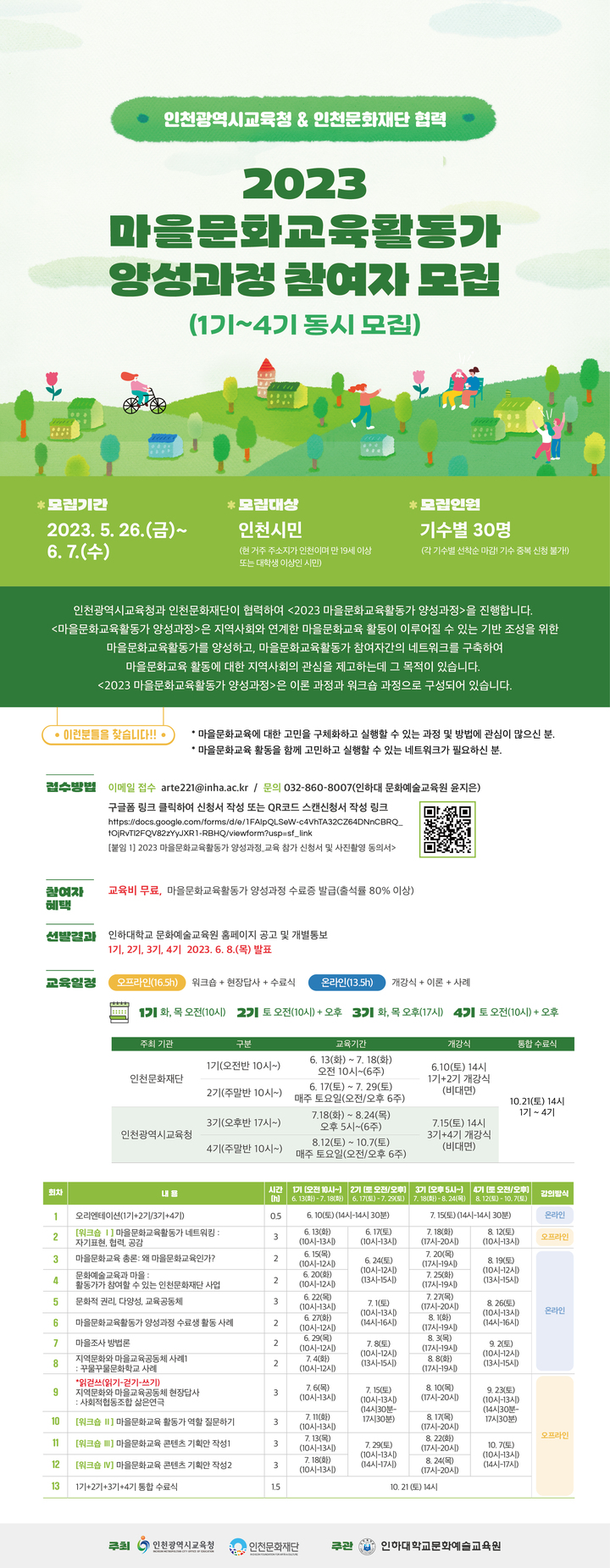 [인천=뉴시스] 마을문화교육활동가 양성과정 참여자 모집 포스터. (사진=인하대 제공) *재판매 및 DB 금지