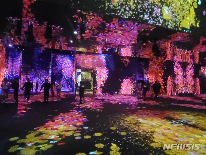 [마카오=뉴시스] 류난영 기자 = 26일(현지시간) 중구 마카오 특별행정구 베네시안 마카오 코타이 엑스포에 위치한 '팀랩 슈퍼네이처 마카오' 전시회에서 관람하고 있다. 