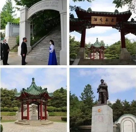 [서울=뉴시스]지난 31일 왕야쥔 주북 중국대사와 외교관, 북한 주재 중국 기관 직원, 언론인 대표 등이 평안남도 회창군의 '인민지원군열사능원'을 찾아 추모행사를 진행한 모습. <사진출처: 주북한 중국대사관 위챗> 2023.06.01