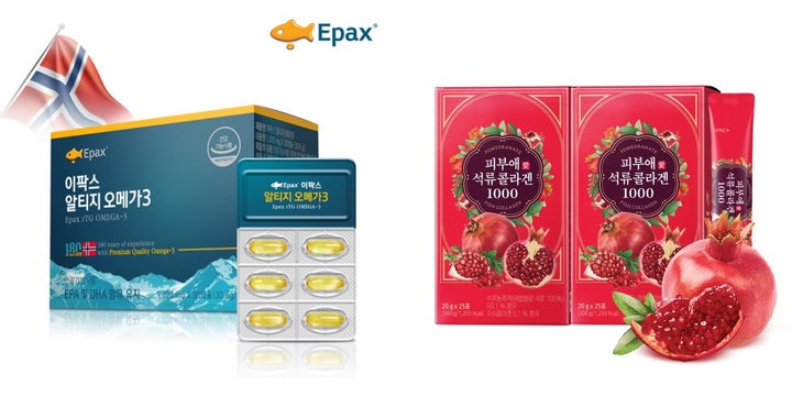 [서울=뉴시스] 신라젠은 오는 3일과 6일 G마켓에서 ‘이팍스 알티지 오메가3’와 ‘피부애 석류콜라겐1000’ 판매 이벤트를 진행한다. (사진=신라젠 제공) *재판매 및 DB 금지
