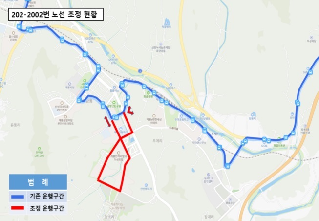 [대전=뉴시스] 대전시 202번 시내버스 조정 노선&nbsp; *재판매 및 DB 금지