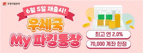 [서울=뉴시스] 과학기술정보통신부 우정사업본부는 5일부터 최고 연 2.0% 금리 혜택을 주는 '우체국 마이 파킹통장'을 7만 계좌 한정으로 특별판매한다고 4일 밝혔다. (사진=우정사업본부 제공) *재판매 및 DB 금지